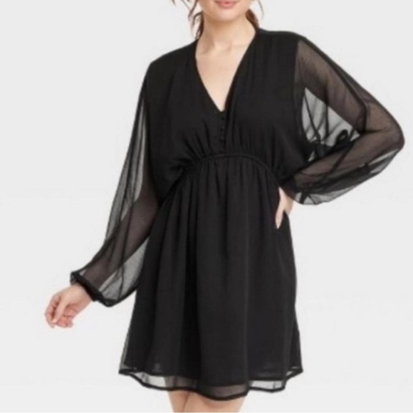 A new day Elegant Black Sheer Sleeve Dress - Picture 1 of 3